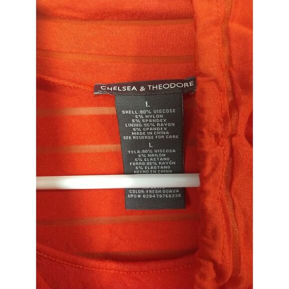 Chelsea & Theodore Woman L Pullover Red Tank Lined Burnout Striped Long Sleeve - Picture 3 of 9